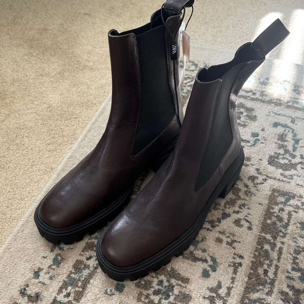 Zara Dark Brown Combat Boots - Picture 3 of 5